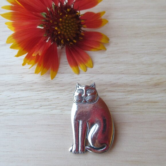 Vintage & New Signed Laurel Burch Silver Tone Kitty Cat Pin Brooch 1.5" - Picture 2 of 7